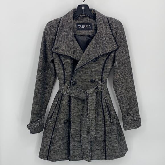 Guess Women's Black & White Tweed Double Breasted Jacket Coat Size XS - Picture 1 of 12